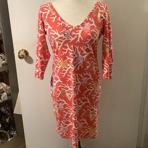 Manuel Canovas  V-neck, 3/4 sleeve, cotton  knit dress